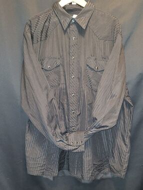Vtg WRANGLER WESTERN WEAR Black Pinstripe Button-Up Shirt